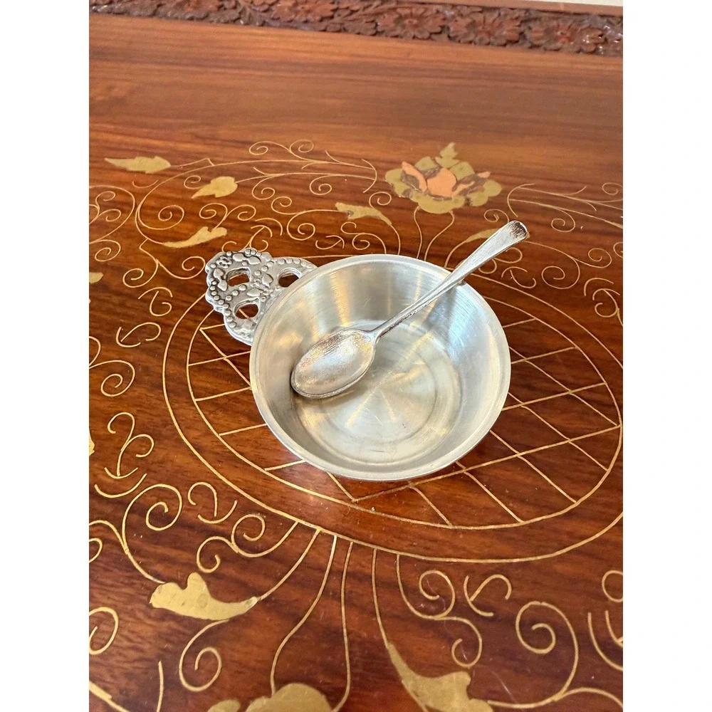 Vintage Woodbury‎ Pewter Salt Cellar with Spoon, 2.25